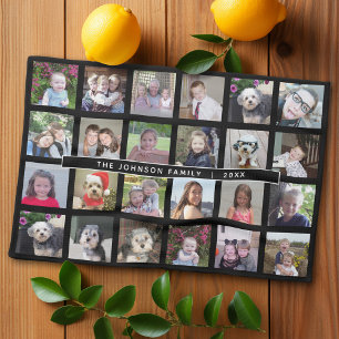 24 Photo Template Collage with Custom Text Tea Towel