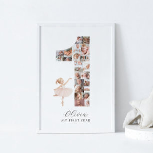 24 Photos 1st Birthday Ballerina Photo Collage Poster