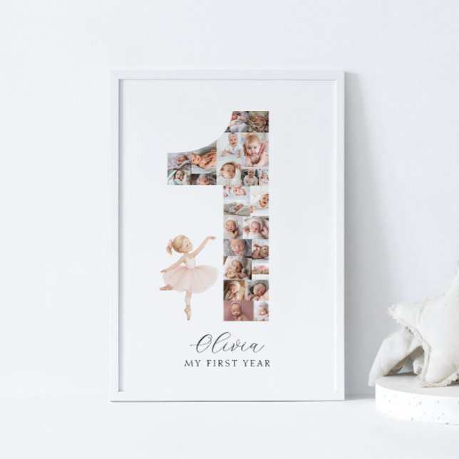 24 Photos 1st Birthday Ballerina Photo Collage Poster (Creator Uploaded)