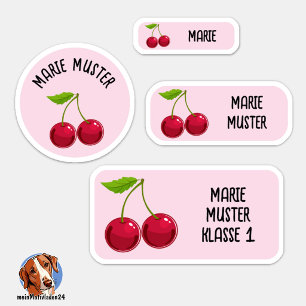 24 Sweet Cherry Kids Name Labels - pink