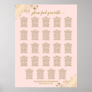 24 Table Blush Pink & Gold Wedding Seating Chart