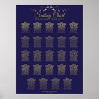 24 Table Chic Gold & Navy Wedding Seating Chart