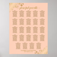 24 Table Coral Peach & Gold Wedding Seating Chart