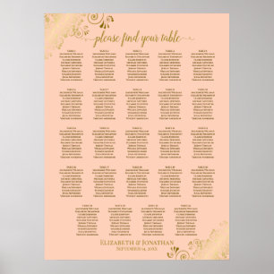 24 Table Coral Peach & Gold Wedding Seating Chart