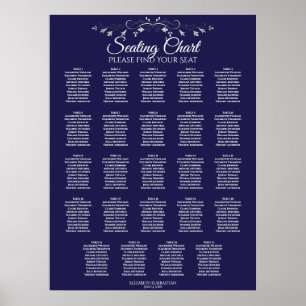 24 Table Elegant Navy Blue Wedding Seating Chart