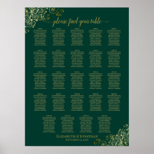24 Table Emerald Green Gold Wedding Seating Chart