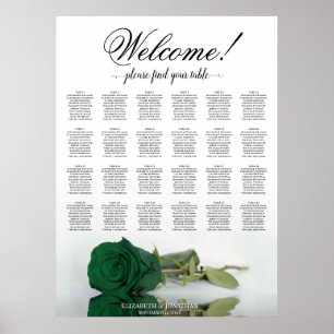 24 Table Emerald Green Rose Wedding Seating Chart