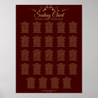 24 Table Gold & Auburn Brown Wedding Seating Chart
