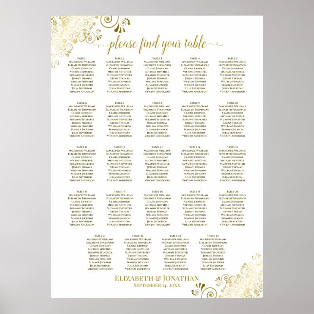 24 Table Gold & White Chic Wedding Seating Chart (Front)