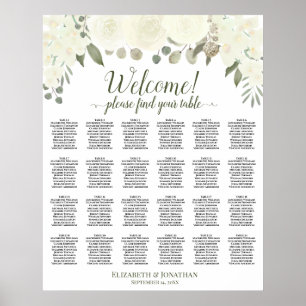 24 Table Ivory White Roses Wedding Seating Chart