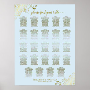 24 Table Powder Blue & Gold Wedding Seating Chart