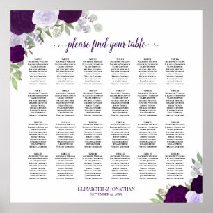24 Table Rustic Purple Roses Wedding Seating Chart