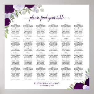 24 Table Rustic Purple Roses Wedding Seating Chart