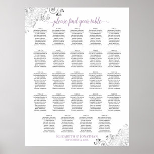 24 Table White Lavender Chic Wedding Seating Chart