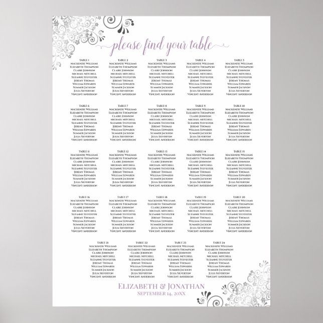 24 Table White Lavender Chic Wedding Seating Chart (Front)