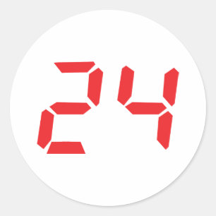 24 twenty-four red alarm clock digital number classic round sticker