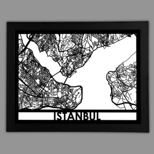 24" X 18" Cut Out Istanbul City Map Framed