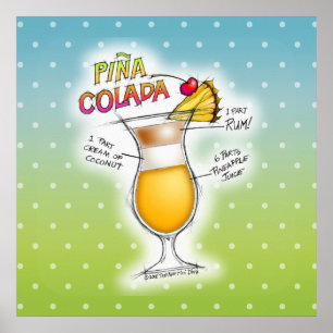 24" X 24" POSTER - PINA COLADA RECIPE COCKTAIL ART