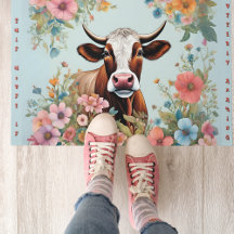 24" x 36" Welcome Mat/ Door Mat Whimsical Cow