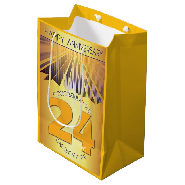 24 Year | Golden Ray 12 Step Anniversary Medium Gift Bag (Front Angled)