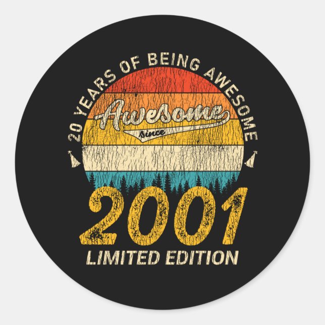 24 Year Old 2001 Retro Awesome 24th Birthday Gift Classic Round Sticker (Front)