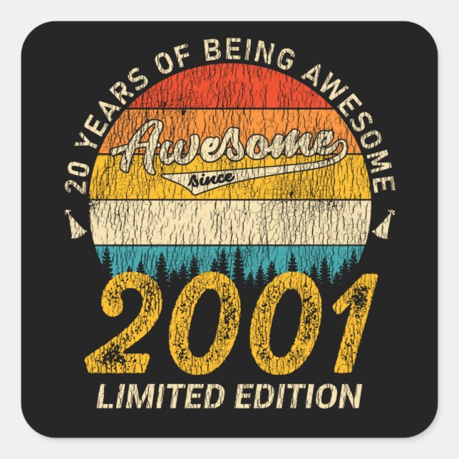 24 Year Old 2001 Retro Awesome 24th Birthday Gift Square Sticker (Front)