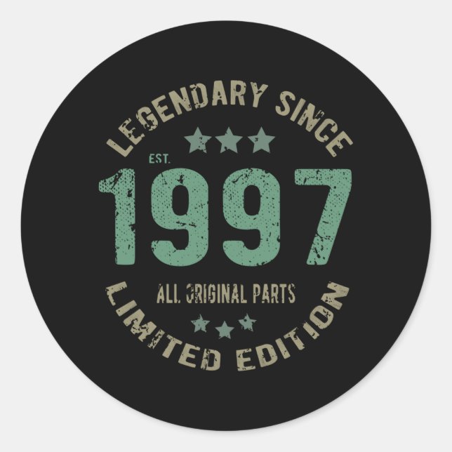 24 Year Old Bday 1997 Legend Since 24th Birthday Classic Round Sticker (Front)