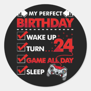 24 Year Old Gamer Boy 24th Perfect Birthday Gaming Classic Round Sticker