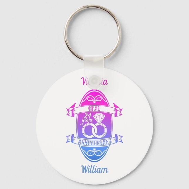 24 Year traditional opal 24th  wedding anniversary Key Ring (Front)