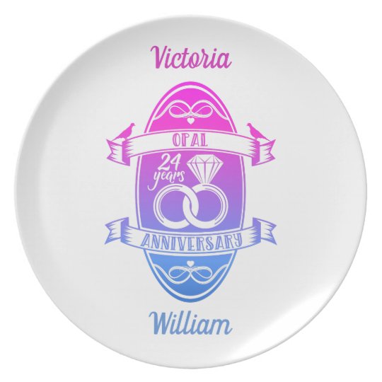 24 Year traditional opal 24th wedding anniversary Plate