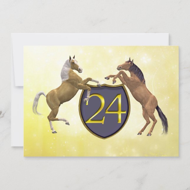 24 years old birthday party rearing horses invitation (Front)