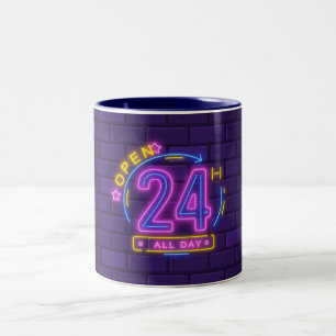 24Hr Open Neon Sign Templet  Two-Tone Coffee Mug