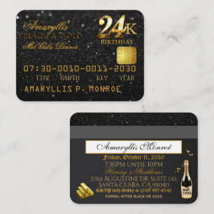 24K Black Gold Credit Card Birthday Invitations