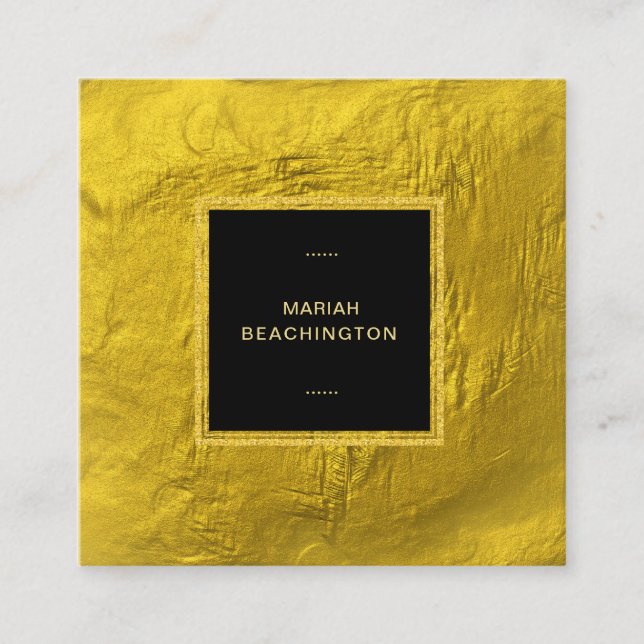 ~ 24k Yellow Gold Foil Gold Glitter Black Frame Square Business Card (Front)