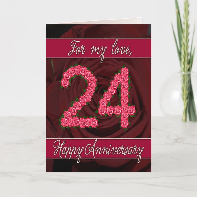 24th anniversary card with roses and leaves (Front)
