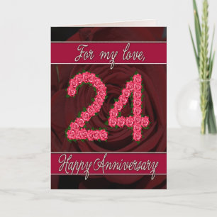 24th anniversary card with roses and leaves
