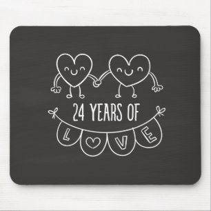 24th Anniversary Gift Chalk Hearts Mouse Mat