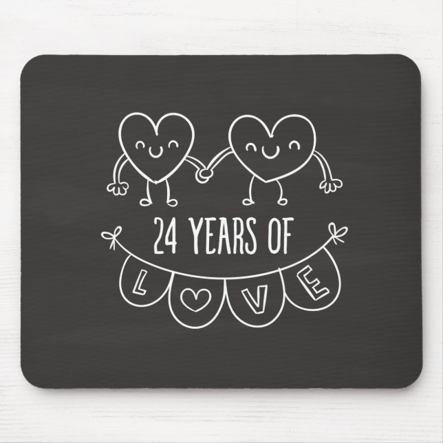 24th Anniversary Gift Chalk Hearts Mouse Mat (Front)