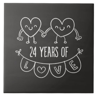 24th Anniversary Gift Chalk Hearts Tile