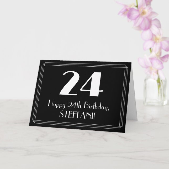 24th Birthday ~ Art Deco Inspired Look "24", Name Card (Orchid)