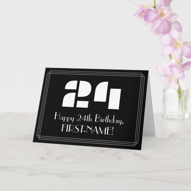 24th Birthday: Art Deco Inspired Look "24" & Name Card (Orchid)