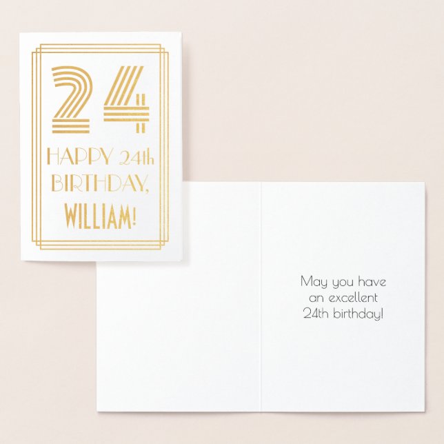 24th Birthday - Art Deco Inspired Look "24" & Name Foil Card (Display)