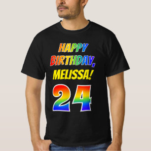 24th Birthday — Bold, Fun, Rainbow 24, Custom Name T-Shirt