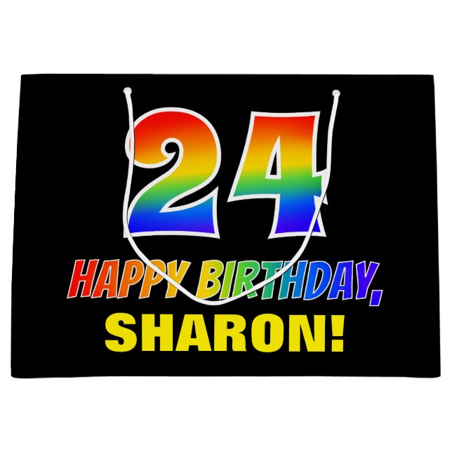 24th Birthday: Bold, Fun, Simple, Rainbow 24 Large Gift Bag (Front)