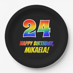 24th Birthday: Bold, Fun, Simple, Rainbow 24 Paper Plate