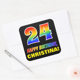 24th Birthday: Bold, Fun, Simple, Rainbow 24 Square Sticker