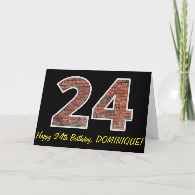 24th Birthday - Brick Wall Pattern "24" w/ Name Card (Front)