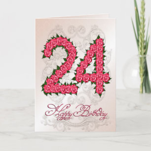 24th birthday card with roses and leaves