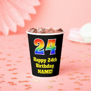 24th Birthday: Colourful, Fun, Exciting, Rainbow 2 Paper Cups