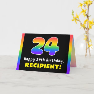 24th Birthday: Colourful Rainbow # 24, Custom Name Card
